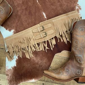 Western Wide Fringe Double Buckle Belt
